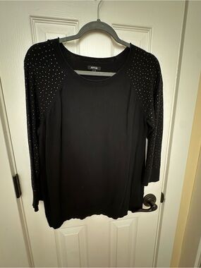 Apt. 9 Black Long Sleeve Top with Rhinestone Detail